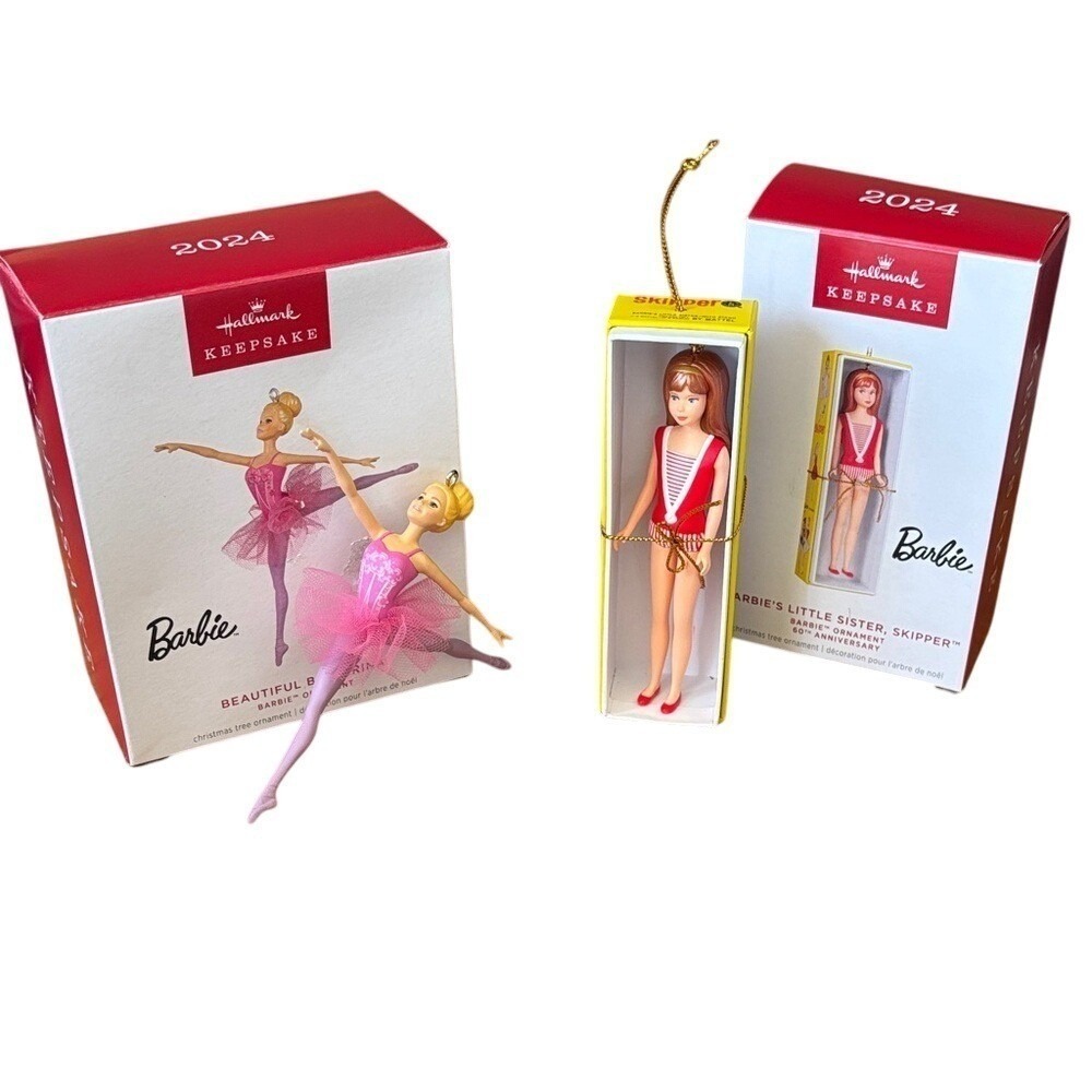 Hallmark 2024 Keepsake Beautiful Barbie Ballerina & Retro Skipper Ornaments  NIB